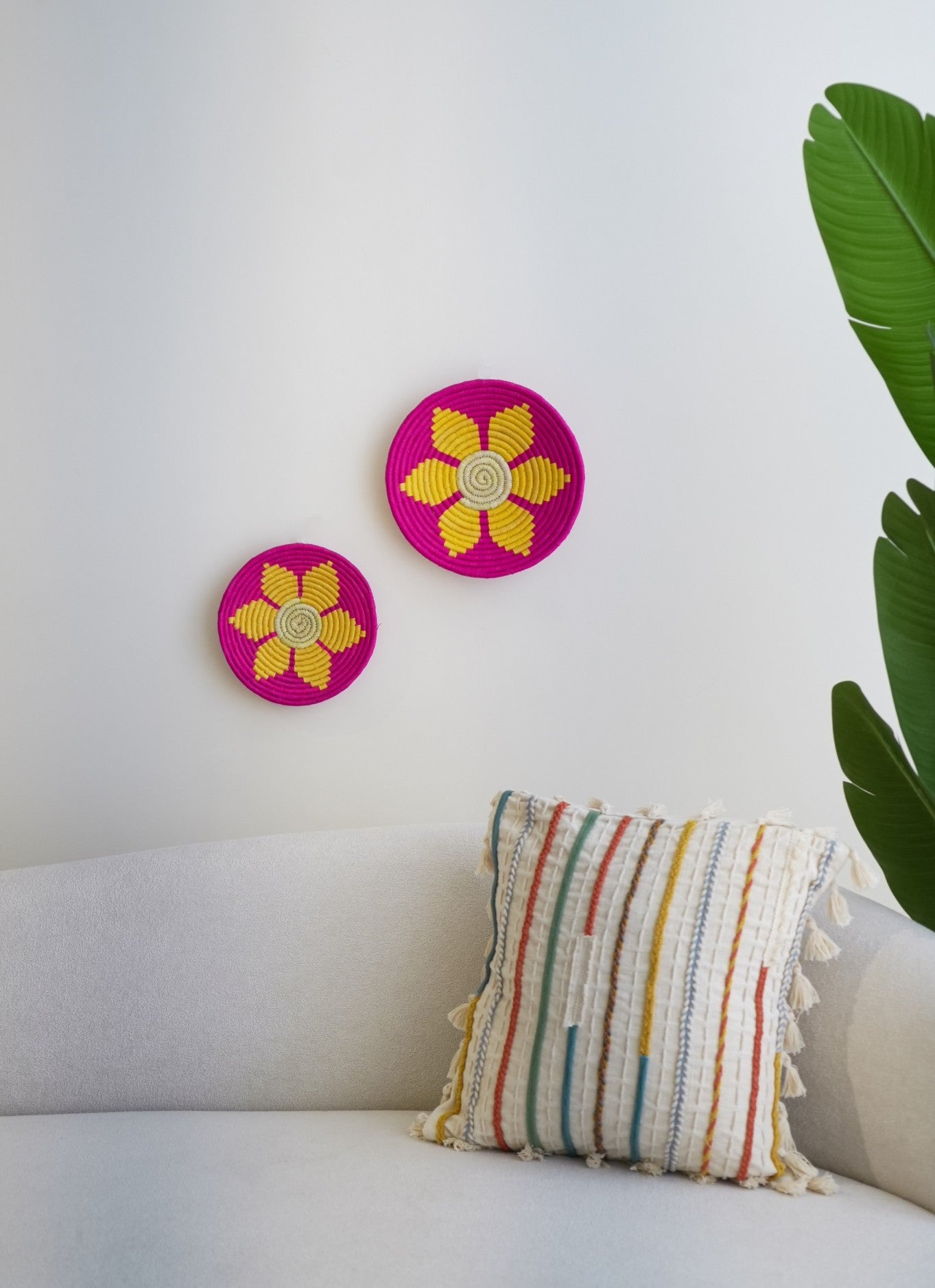 Handwoven Sabai Grass Wall Baskets- Pink Dusk Duo- Set of 2