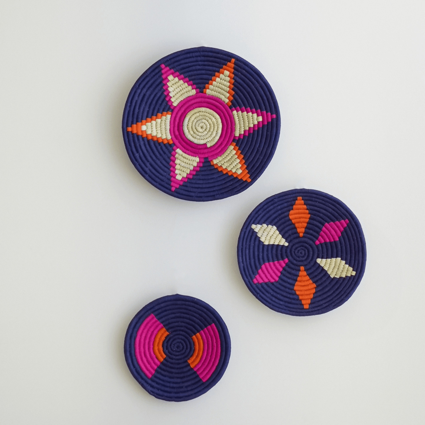 Handwoven Sabai Grass Wall Baskets- Radiant Blue- Set of 3
