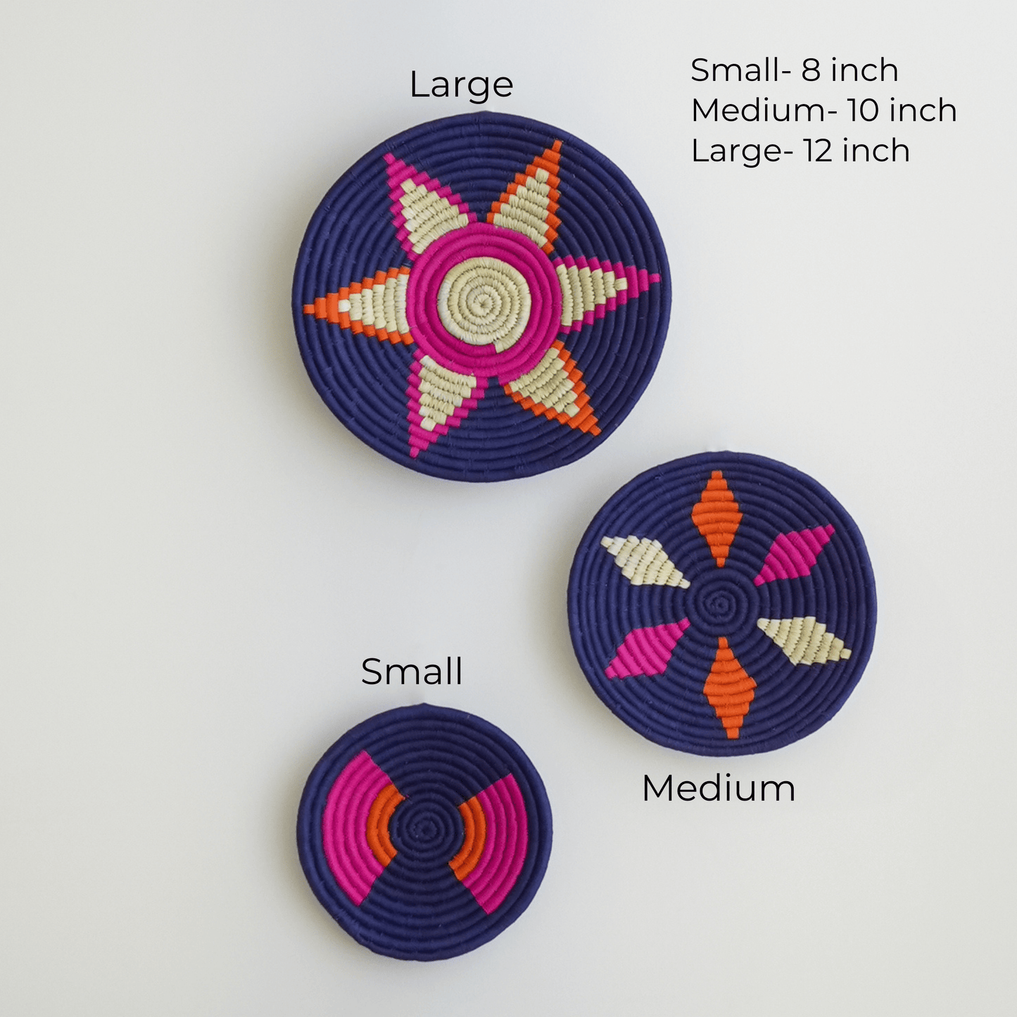Handwoven Sabai Grass Wall Baskets- Radiant Blue- Set of 3