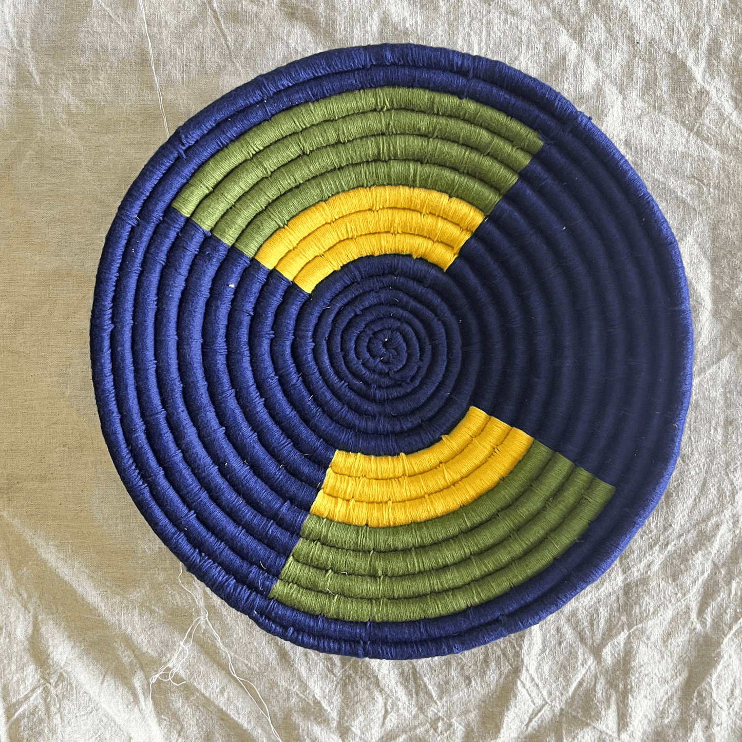 Handwoven Sabai Grass Wall Baskets- Navy Blue and Green Wall Art- Set of 3