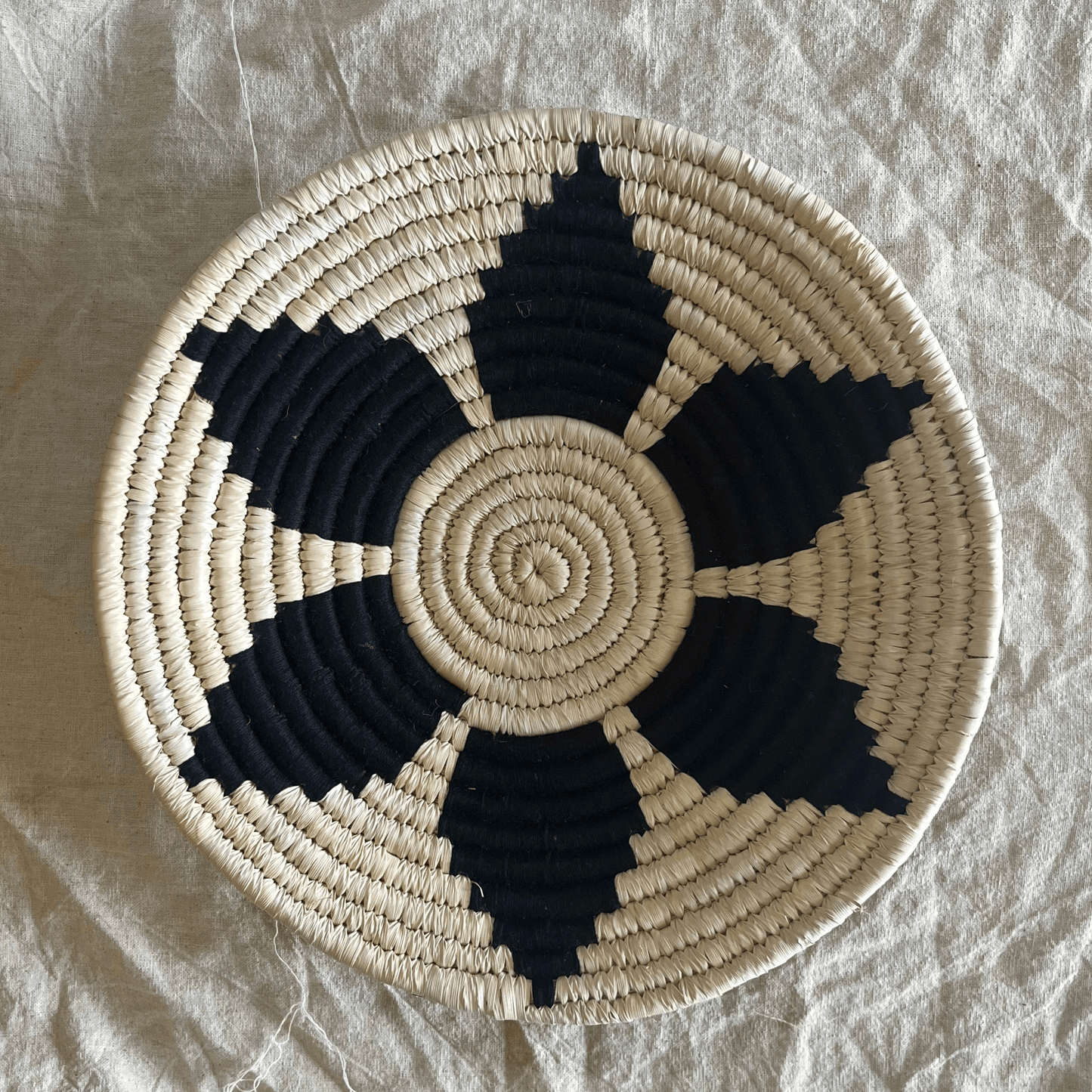Handwoven Sabai Grass Wall Baskets- Black and White- Set of 7