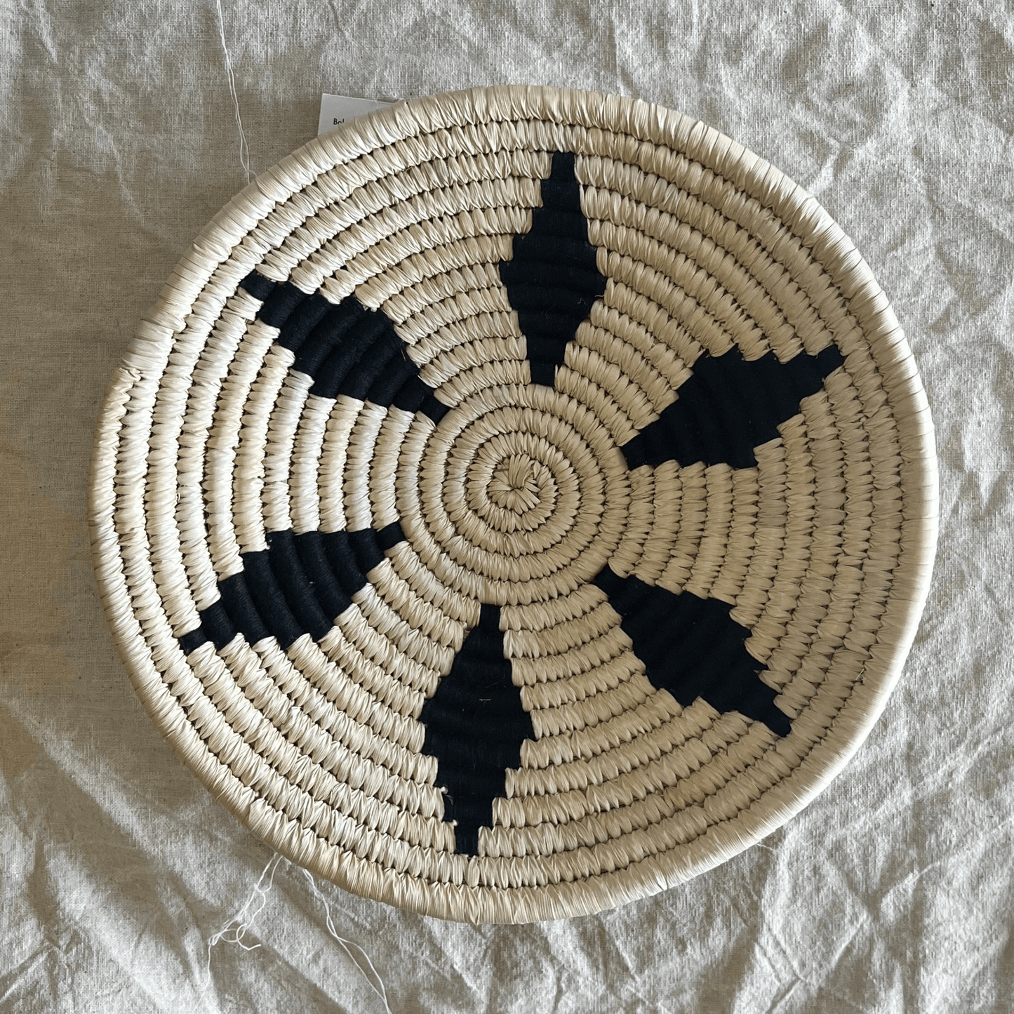Handwoven Sabai Grass Wall Baskets- Black and White- Set of 7