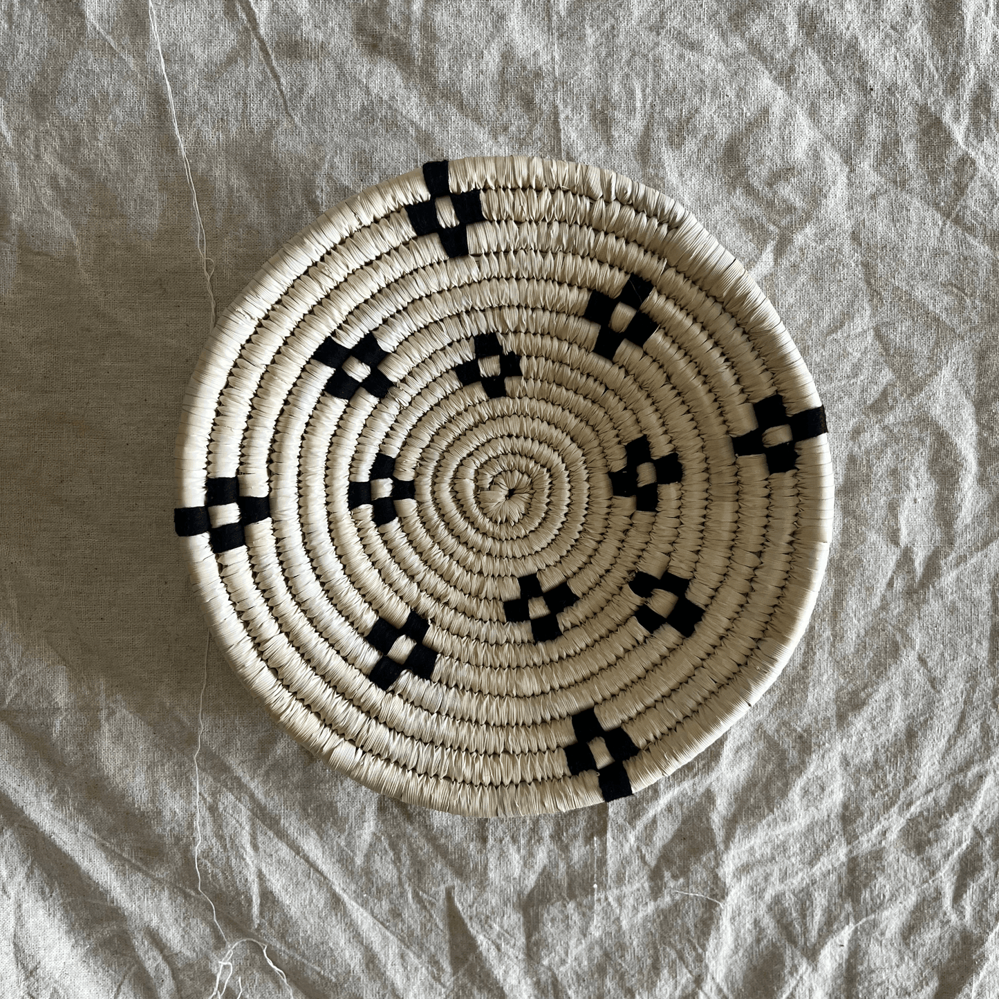 Handwoven Sabai Grass Wall Baskets- Black and White- Set of 7