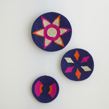 Handwoven Sabai Grass Wall Baskets- Radiant Blue- Set of 3
