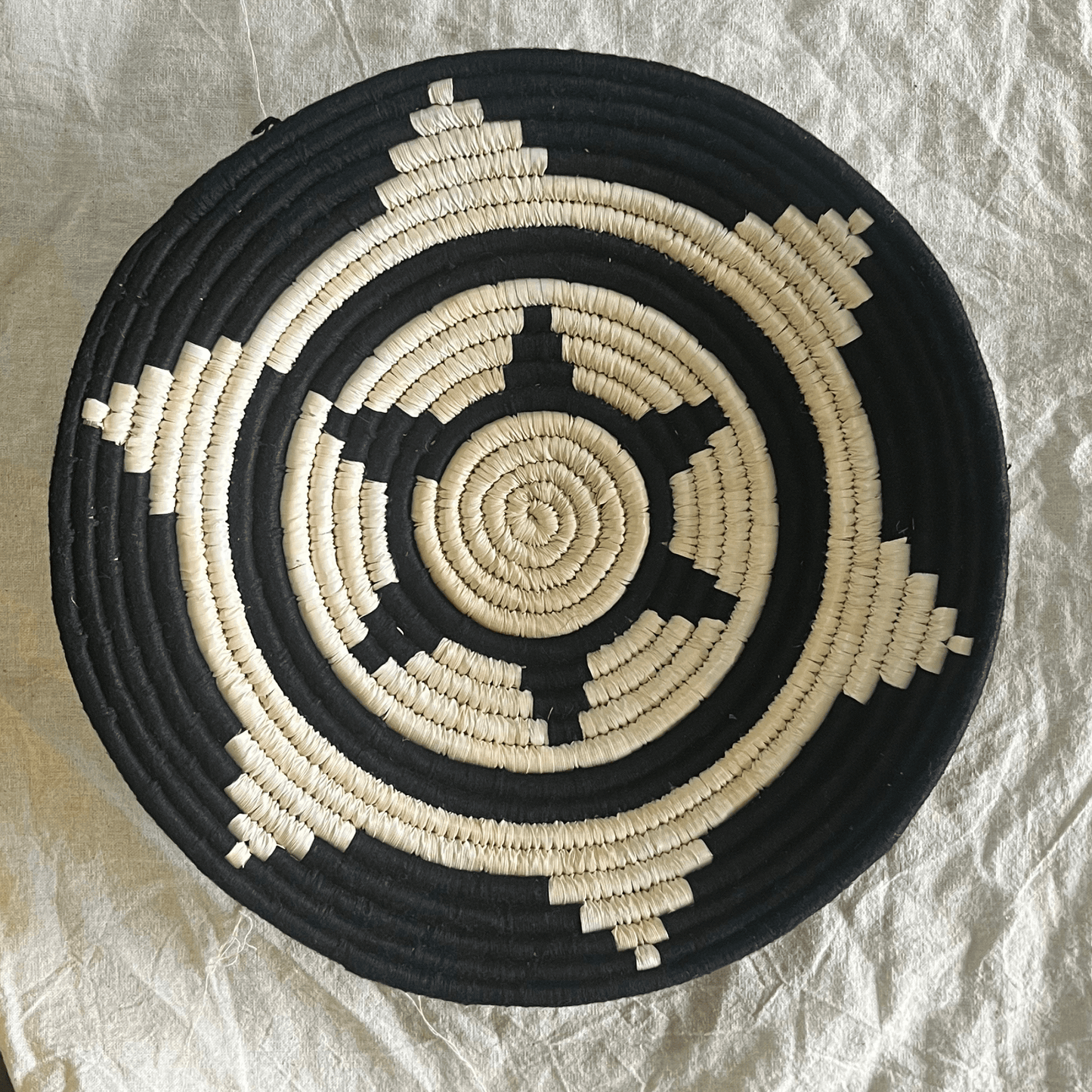 Handwoven Sabai Grass Wall Baskets- Black and White- Set of 7