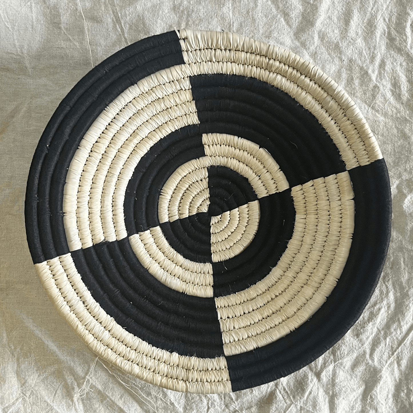 Handwoven Sabai Grass Wall Baskets- Black and White- Set of 7