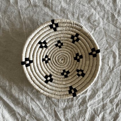 Handwoven Sabai Grass Wall Baskets- Black and White- Set of 7