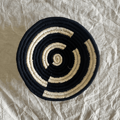 Handwoven Sabai Grass Wall Baskets- Black and White- Set of 7